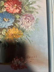 Vintage Mid Century Oil Painting Florals Bouquet In Vase Artist Signed Vintage