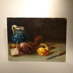 Painting Antique Nature Still Oil On Board Signed And Dated 1893