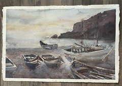 Robert Wilson Double Sided Watercolor Paintings Boats Mill Signed 15 x 22.5