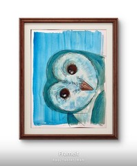 Original Blue Barn Owl Painting By Alannah Dyer- Acrylic 9×12 in. Bird Trendy