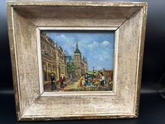 Vintage Original Oil Painting Framed 8 in x 7.5 in. Painting of European city?