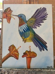 Original oil painting 11 x 14 inches gorgeous colorful hummingbird