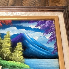 Mexican Velvet Painting Seaside Landscape Signed Garcia 11 x 13