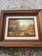 Wooded Mountain Scenic Vintage Painting signed John
