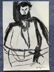 AMEDEO MODIGLIANI drawing and painting on old paper signed stamped vintage