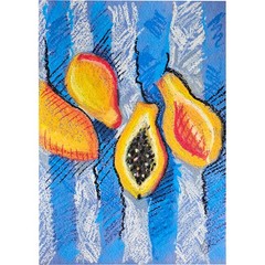 Original Oil Pastel Drawing Yellow Papaya Abstract Fruit Art 8×12 Inches