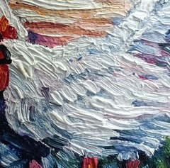 Chicken Original Oil Painting 4×4 Framed Signed Rooster Bird Farmhouse Rural Art