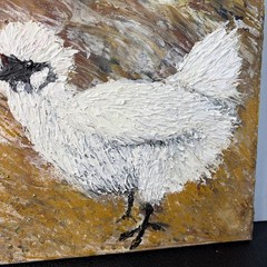 Original Painting Of Silkie Chicken 12”x 12” Acrylic Whimsical Art Textured