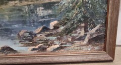 Original Oil Painting Landskape Mountains Lake Forest Signed Katie