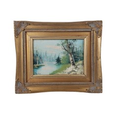 T Ashley Original Landscape Oil Painting on Hardboard Framed 10.5″ X 8.75″ Vtg