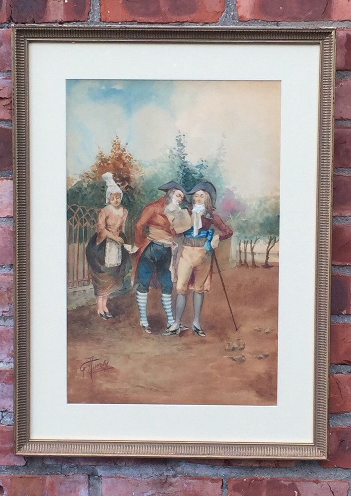 1882 Signed Watercolor By Rome Italy Artist Giuseppe Aureli. „The Love Note“