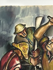 Antique Painting WW2 War Russia America WPA Sylvia Ludins Soviet Industrial NYC