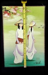Mid Century Asian Oriental Watercolor Rice Paper Signed 12.5″x 8.5″