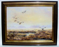 Paul W. Dahms 1913 Jüterbog/beautiful hunting painting/landing wild ducks in the moor