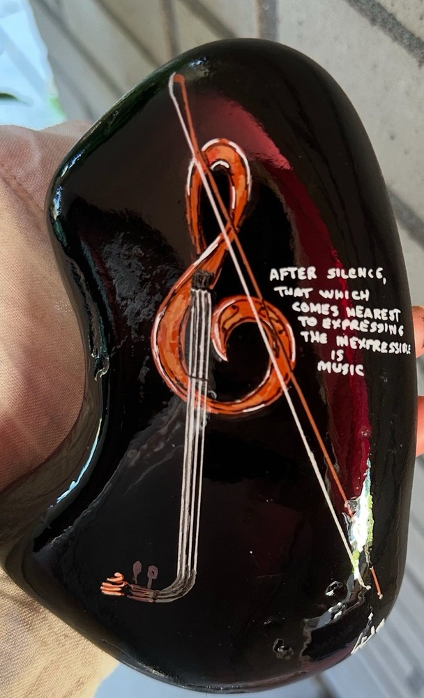 Music Note” With Writings Hand Painted On A Rock 6x4x1.5