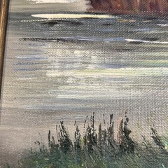 Framed Dutch Windmill Landscape Oil Painting River Cottage Unknown Artist Bently