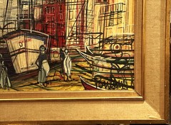 Michel-Marie Poulain (French), VTG MCM Origin. Oil/Masonite „Toulon 1954“ Signed