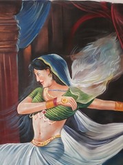 Realistic Art Painting Of Dancing Lady Art Watercolor On Silk Cloth 22×27 Inches