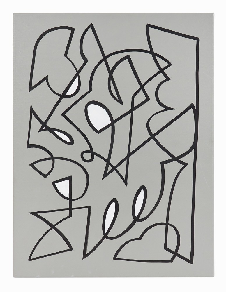 Abstract Acrylic Painting on Canvas Hard Edge Gray Black Mid Century Modern Art