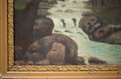 Beautiful Antique Oil Painting of Wooded Landscape with Stream and Trees, Lovely