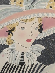 Vintage Art Deco Flapper Woman Original Painting Signed M Wall Mixed Media 11×13