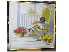 Robert McCaine Painting Little Girl on a Porch MCM on Canvas 37×37