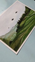 Original UFO Watercolor Painting 5×7, Sci-Fi Landscape Art, Flying Saucer