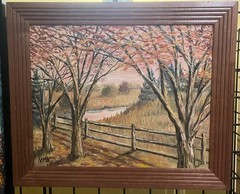 „FALL OVERLOOK“ Original Oil AUTUMN LANDSCAPE Painting TREES FRAMED WALL ART