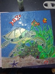 Sea Turtle Underwater Scene Painting on glass medium Modern Unframed Art