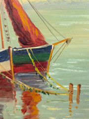 Italian Fishing Boats Oil Masonite Nautical Painting Arthur D’Artois (1894-1976)