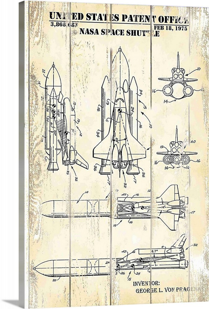 Space Shuttle Patent Drawing Poster or Canvas Wrap art Distressed design