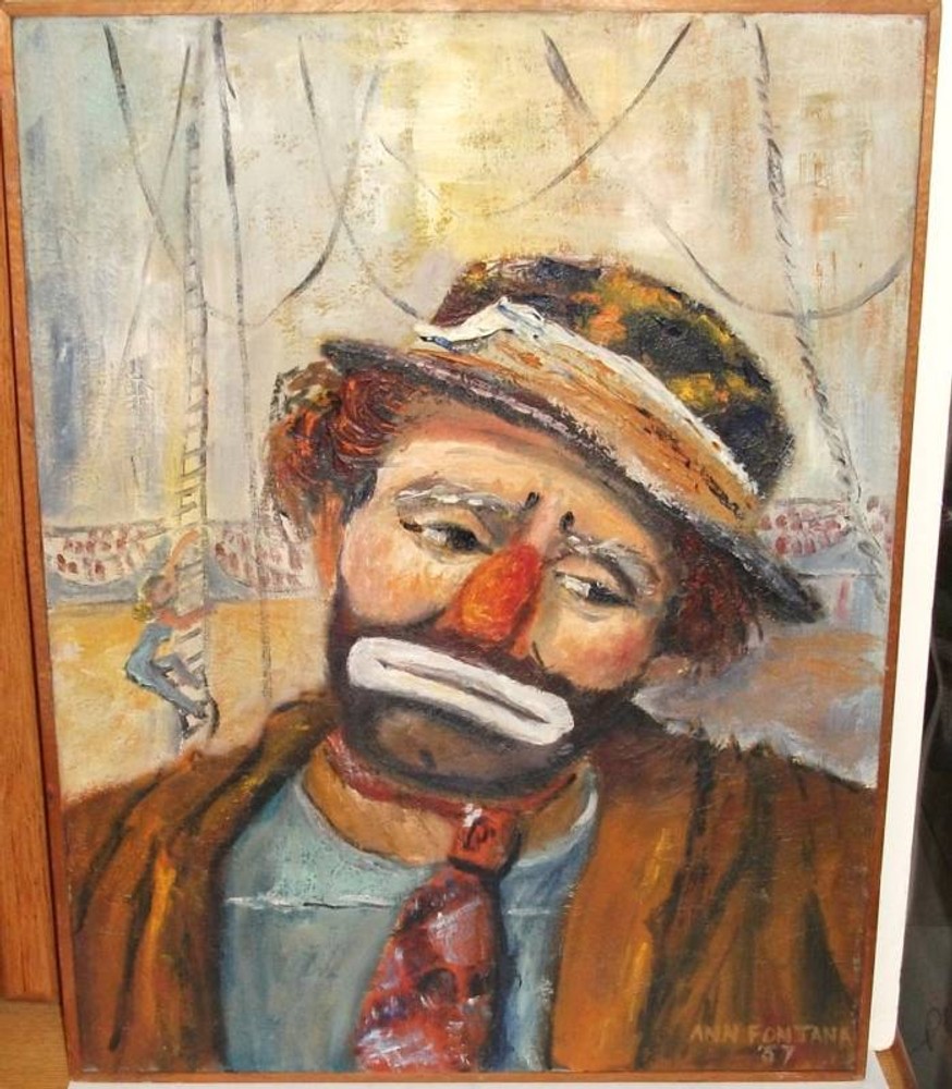 ANN FONTANA CIRCUS CLOWN OIL CANVAS 1957 PAINTING