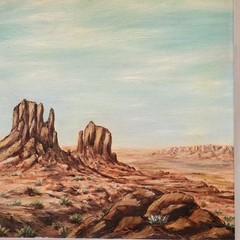 Vintage Folk Art Desert Oil Painting Arizona Western Americana David B Isaac