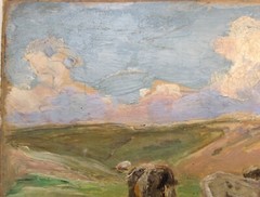 19th Century Impressionism Eugene BOUDIN Landscape Cows Authentic Oil painting