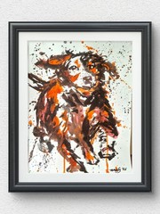 Original Hand Painted 11×14 Dog Abstract Acrylic Rich Earthy Signed Wall Art 53