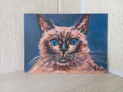 Siamese Cat Original Acrylic Painting Kitty Portrait Pet 6×8 Inch
