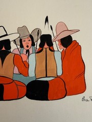 Vintage Woody Big Bow Kiowa Artist Original Gouache Work on Art Board