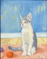 Oil On Canvas Cat Painting 16×20 Original By Robert Thompson Framed