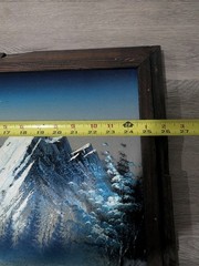 Vintage Velvet Painting Landscape Forest River Fall Scene Carved Wood Frame