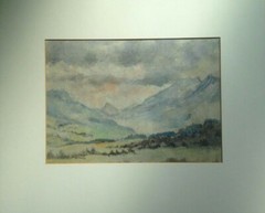 Watercolor Landscape with Mountains and Clouds of Russian Origin Unsigned