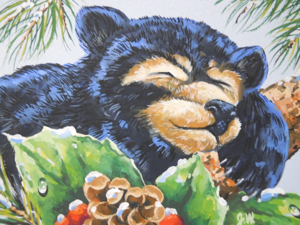 ACEO Original Bear Cub Wildlife Animal Winter Painting
