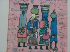 11 1/4″x11 1/4″ Framed Painting On Cloth-4 Native Women-San Blas Islands-Signed