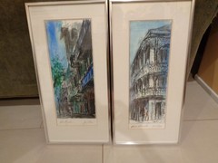 VTG Framed Tom Lane New Orleans Ink & Water Colors Maison La Branch & Rue Royale