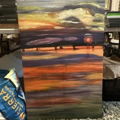 “Bridge Sunset “￼24×36 Inch Wall Art Print of Painting Abstract Landscape