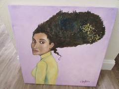 Unframed Painting of Woman With Beehive Hairdo Signed Griffiths 24 x 24