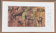 Mongolian Petroglyph Calligraphy Painting Original Tamga Art Matted Framed 13×18