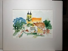 „Monastery Village on the Lake“, Hungary“, Heinrich G. Noé, 1986, Watercolor, 47×34 cm