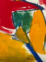 R Stevens Original Acrylic Abstract Painting Bold Red Yellow Green 8×10 Art