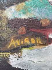 JOACHIM AVIRON EXPRESSIONIST OIL PAINTING of River Landscape with Lonely Figure