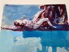 Broderson, “Figure Floats,” Original Painting on Paper, c 1970. 16 1/2 x 17 1/2”